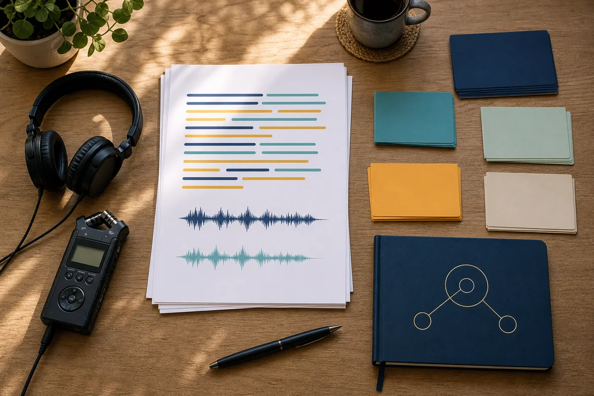 Qualitative research recording, transcript review, and thematic analysis workflow