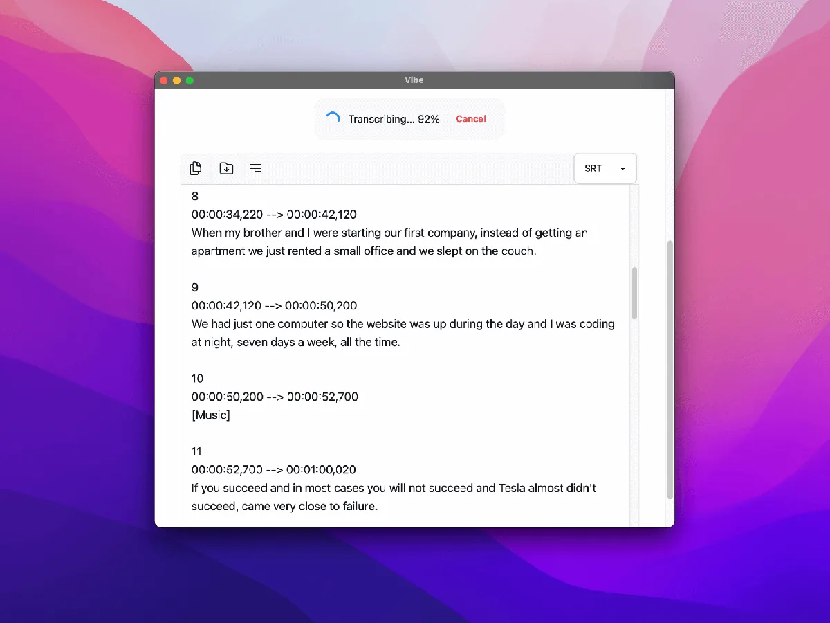 Official Vibe real-time transcription preview feature image