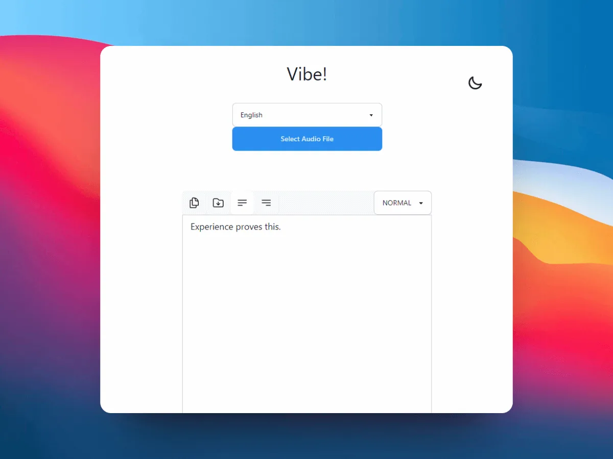 Vibe desktop app for selecting an audio file before transcription