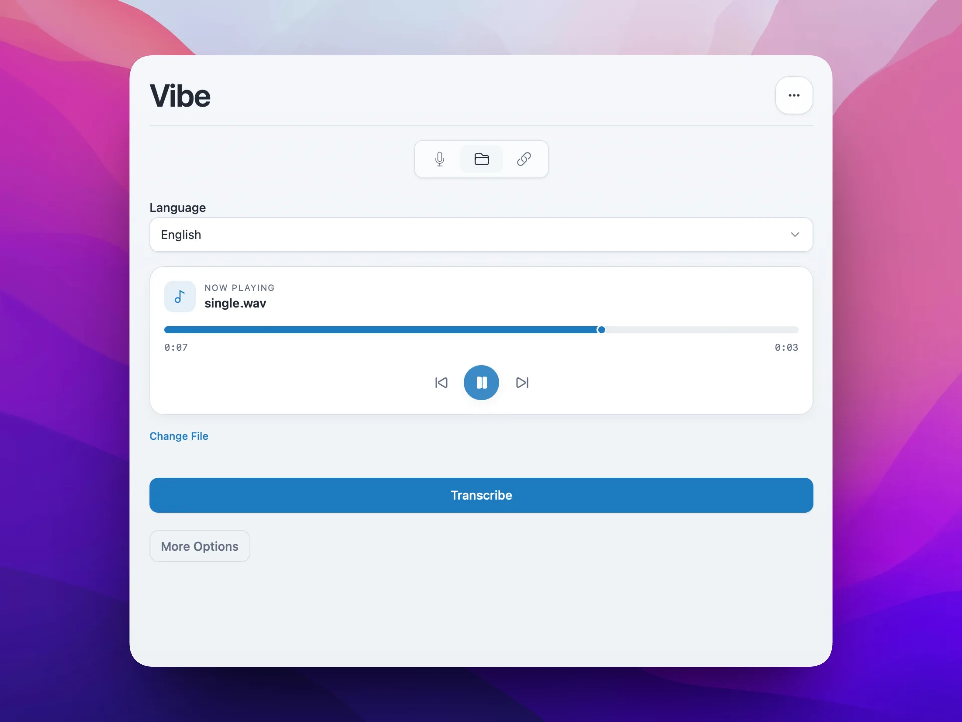 Official Vibe local transcription software preview