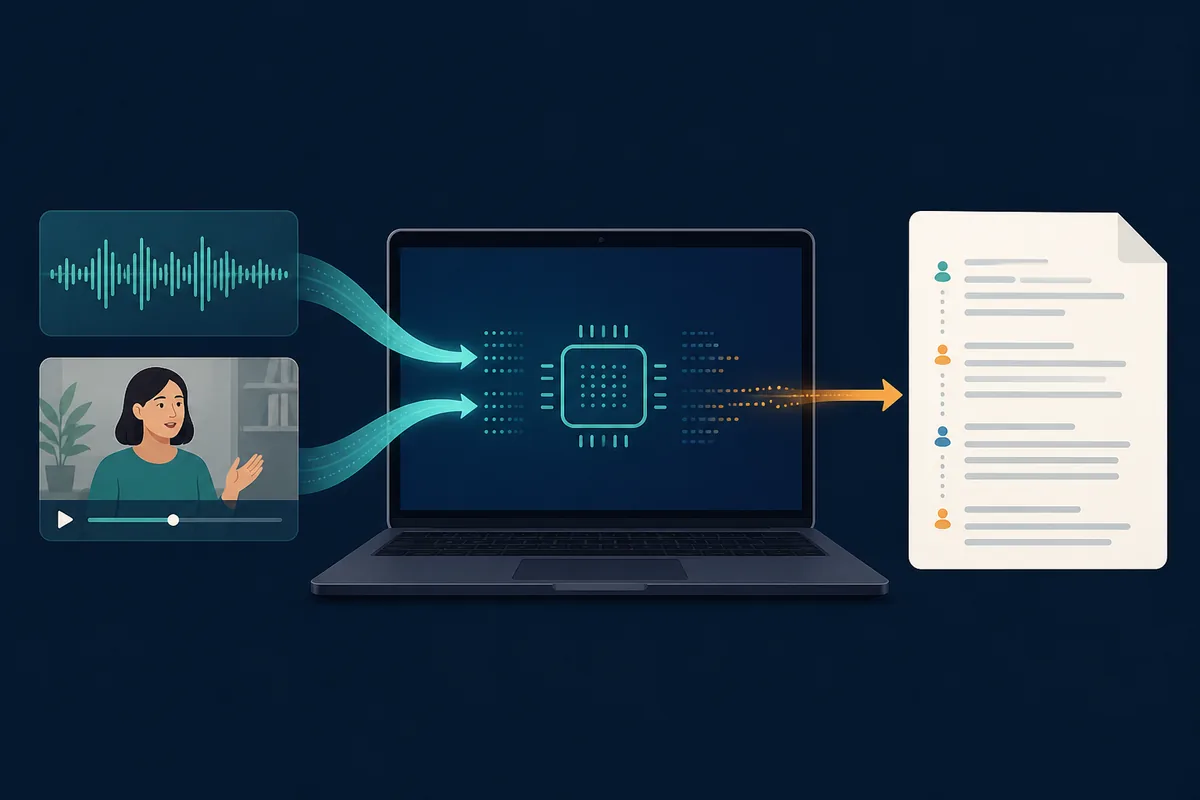 Local Vibe transcription workflow from audio file to reviewed draft