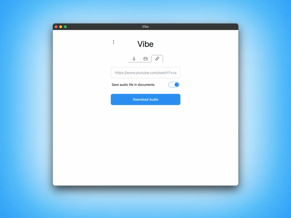 Official Vibe URL transcription interface for a YouTube video
